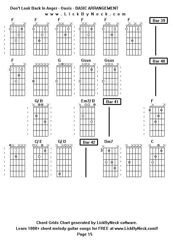 Chord Grids Chart of chord melody fingerstyle guitar song-Don't Look Back In Anger - Oasis - BASIC ARRANGEMENT,generated by LickByNeck software.